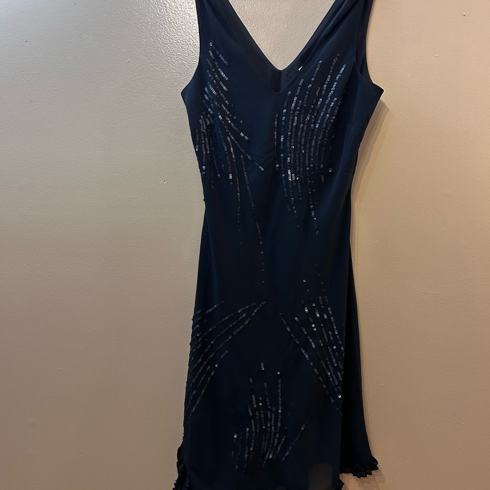 V-Neck Black Midi Dress with Sequin Accents